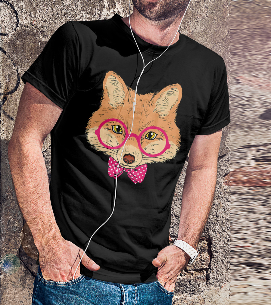 Fox With Pink Glasses And Bow Tie For Girls Fox Lover T-Shirt