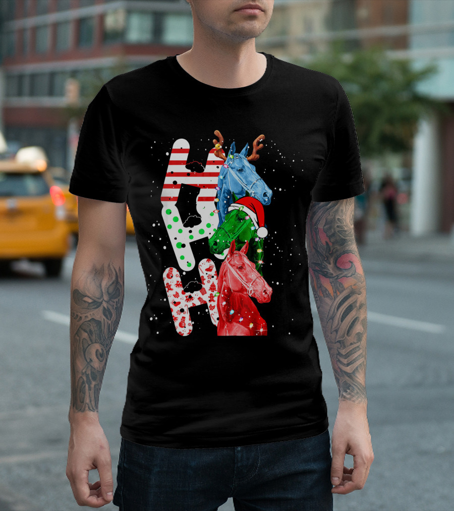 Ho Ho Ho Horse Reindeer Christmas Santa Hat Antler Funny T-Shirt