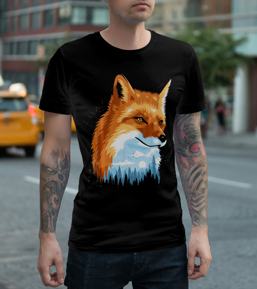 Fox Forest Woodland Moonlit Night T-Shirt