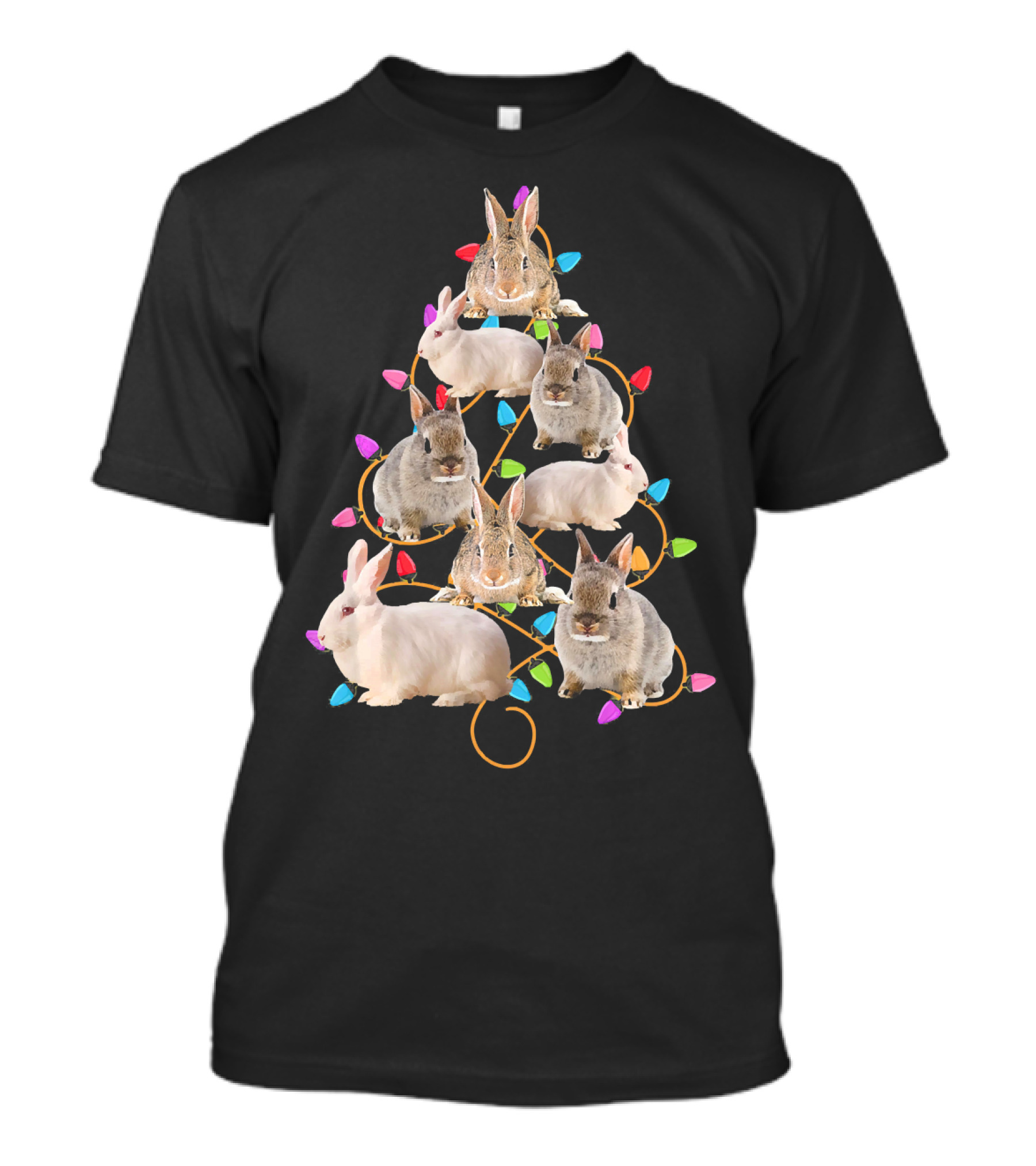 Funny Rabbit Bunny Christmas Tree Lights T-Shirt