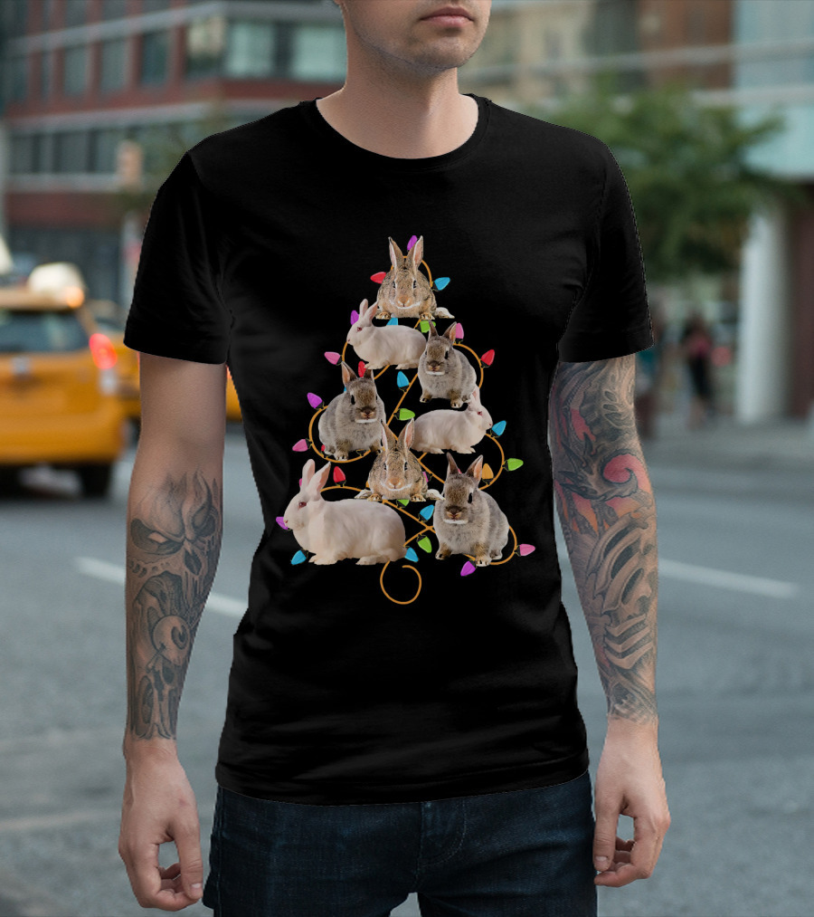 Funny Rabbit Bunny Christmas Tree Lights T-Shirt