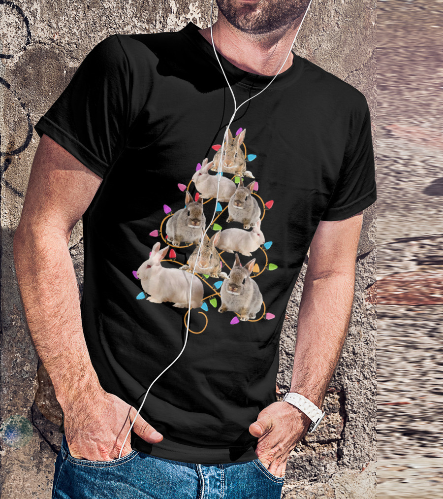 Funny Rabbit Bunny Christmas Tree Lights T-Shirt