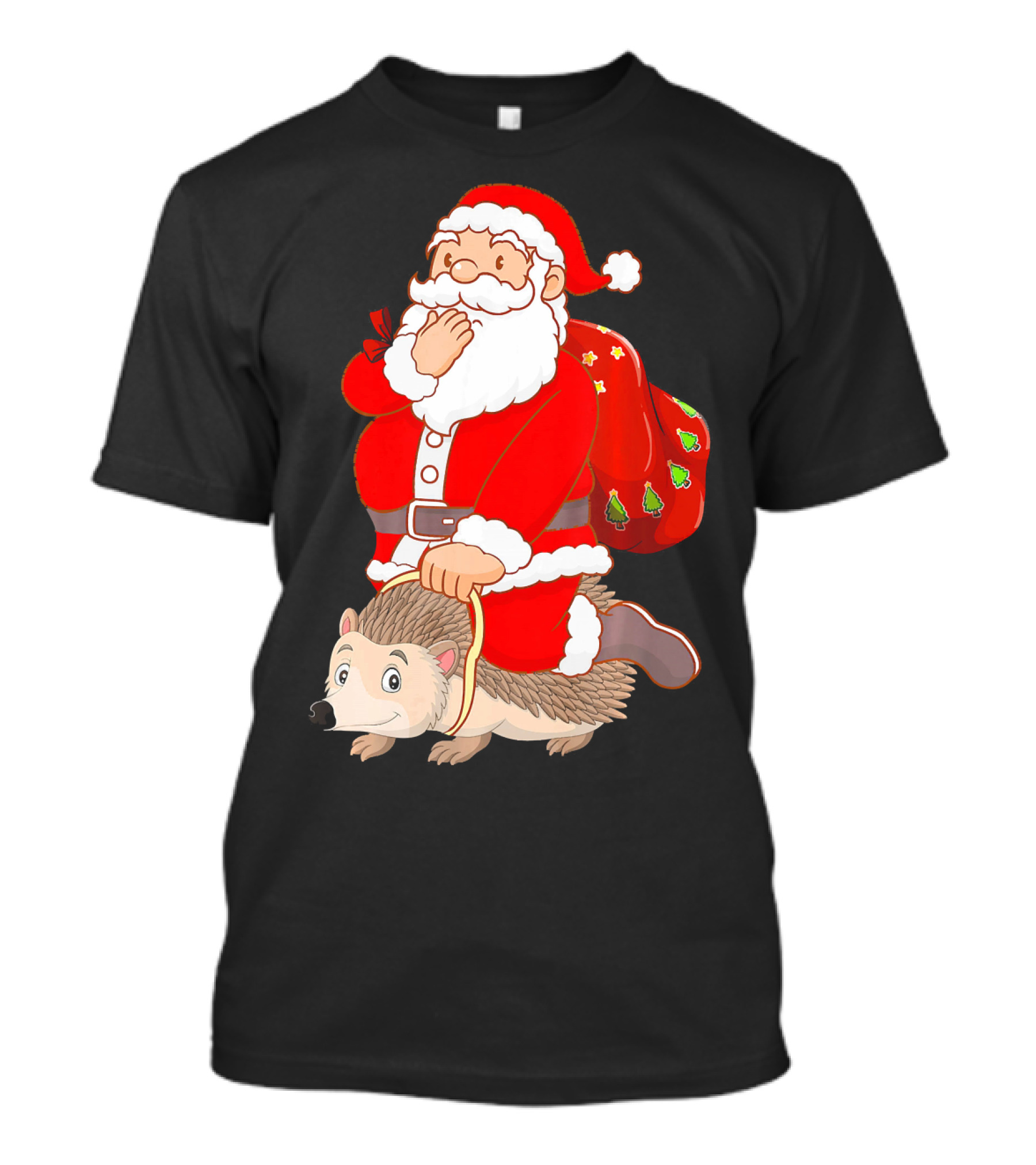 Funny Santa Riding Hedgehog Christmas Lover Holiday T-Shirt