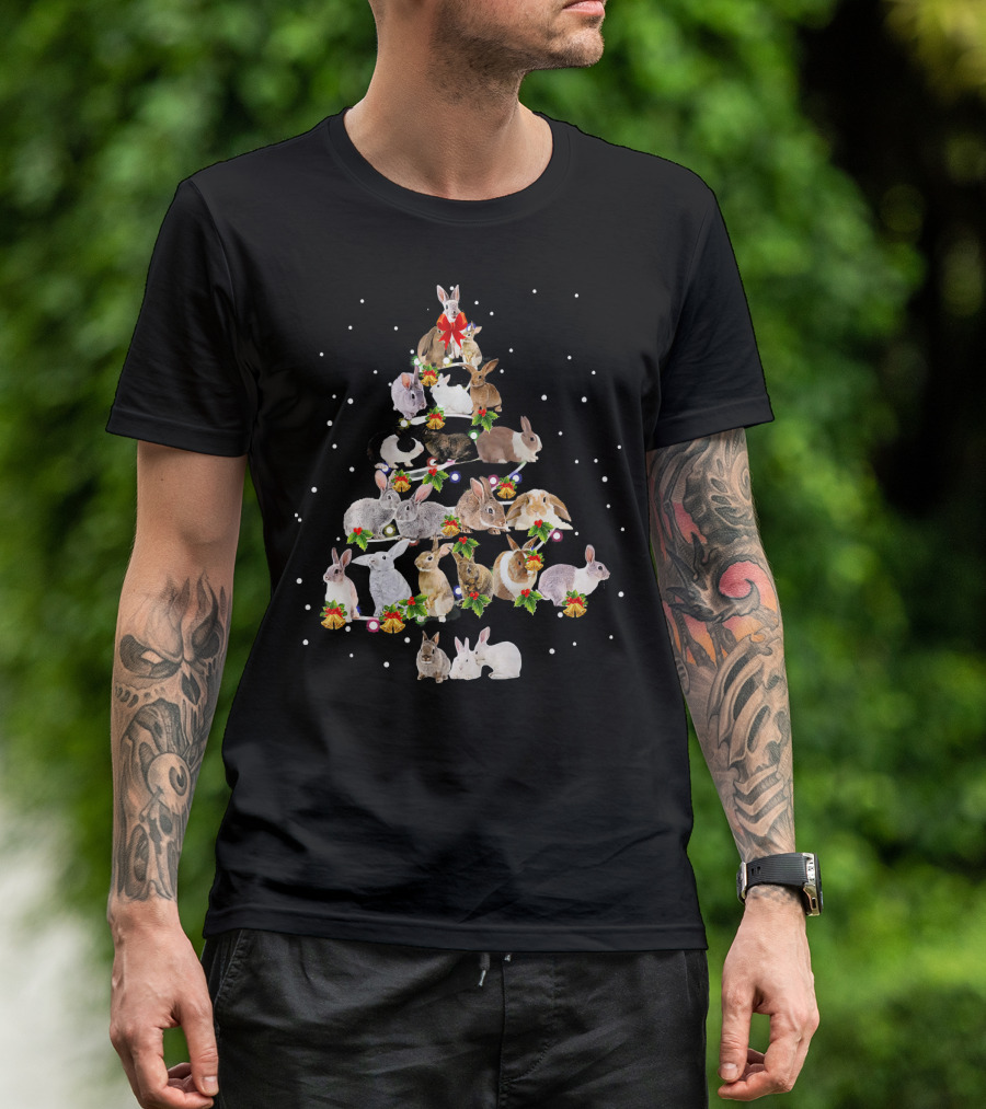 Christmas Tree Of Bunnies With Festive Decorations T-Shirt