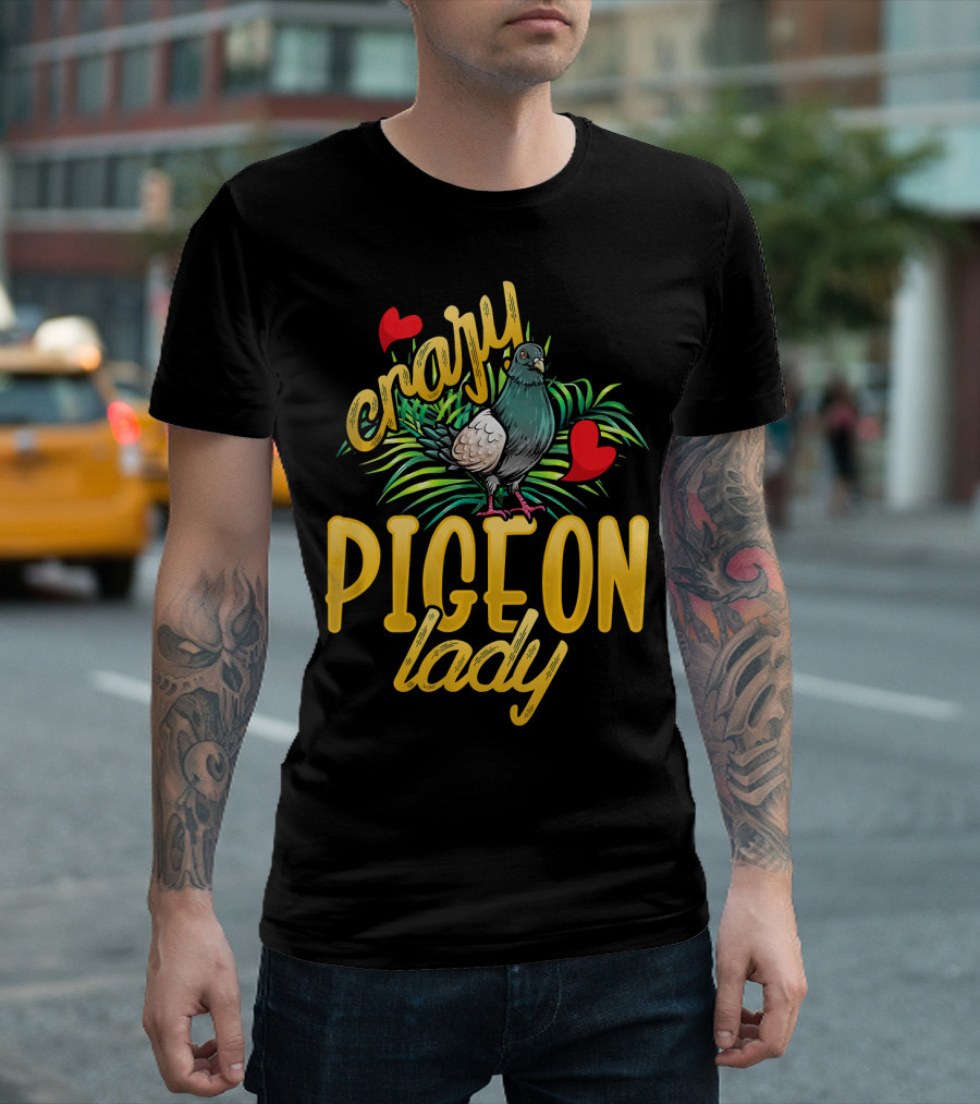 Crazy Pigeon Lady with Funny Heart and Bird T-Shirt