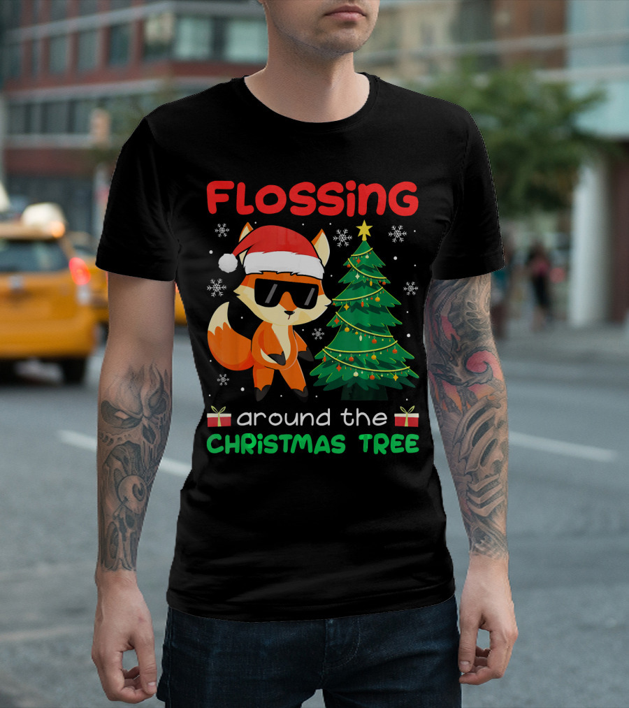 Flossing Around the Christmas Tree Fox Xmas T-Shirt