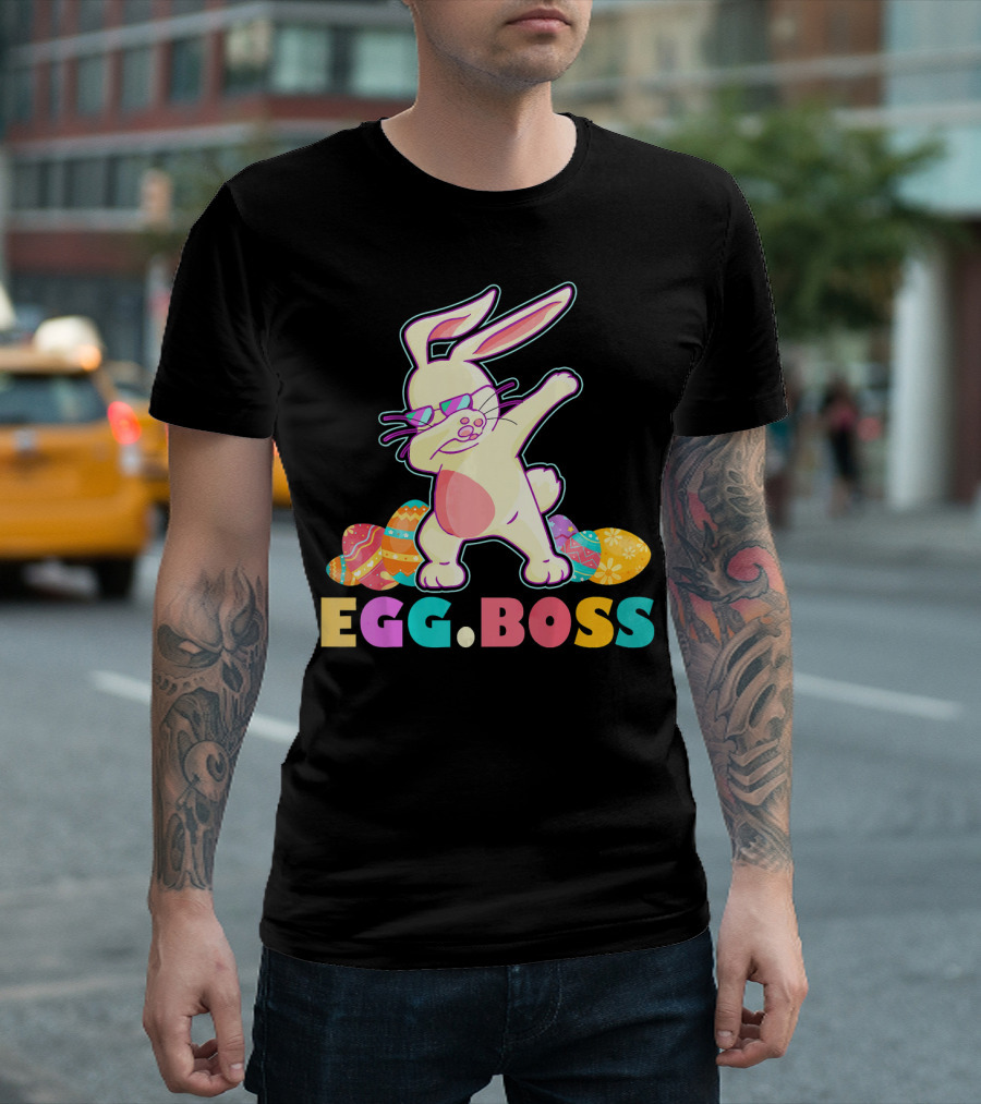 Egg Boss Easter Dabbing Bunny with Colorful Eggs T-Shirt