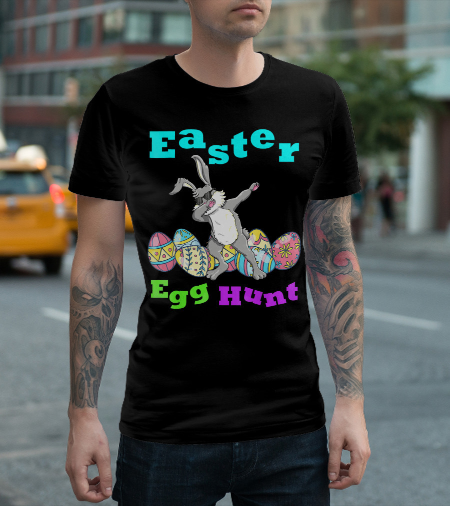 Easter Egg Hunt Dabbing Bunny with Colorful Easter Eggs T-Shirt