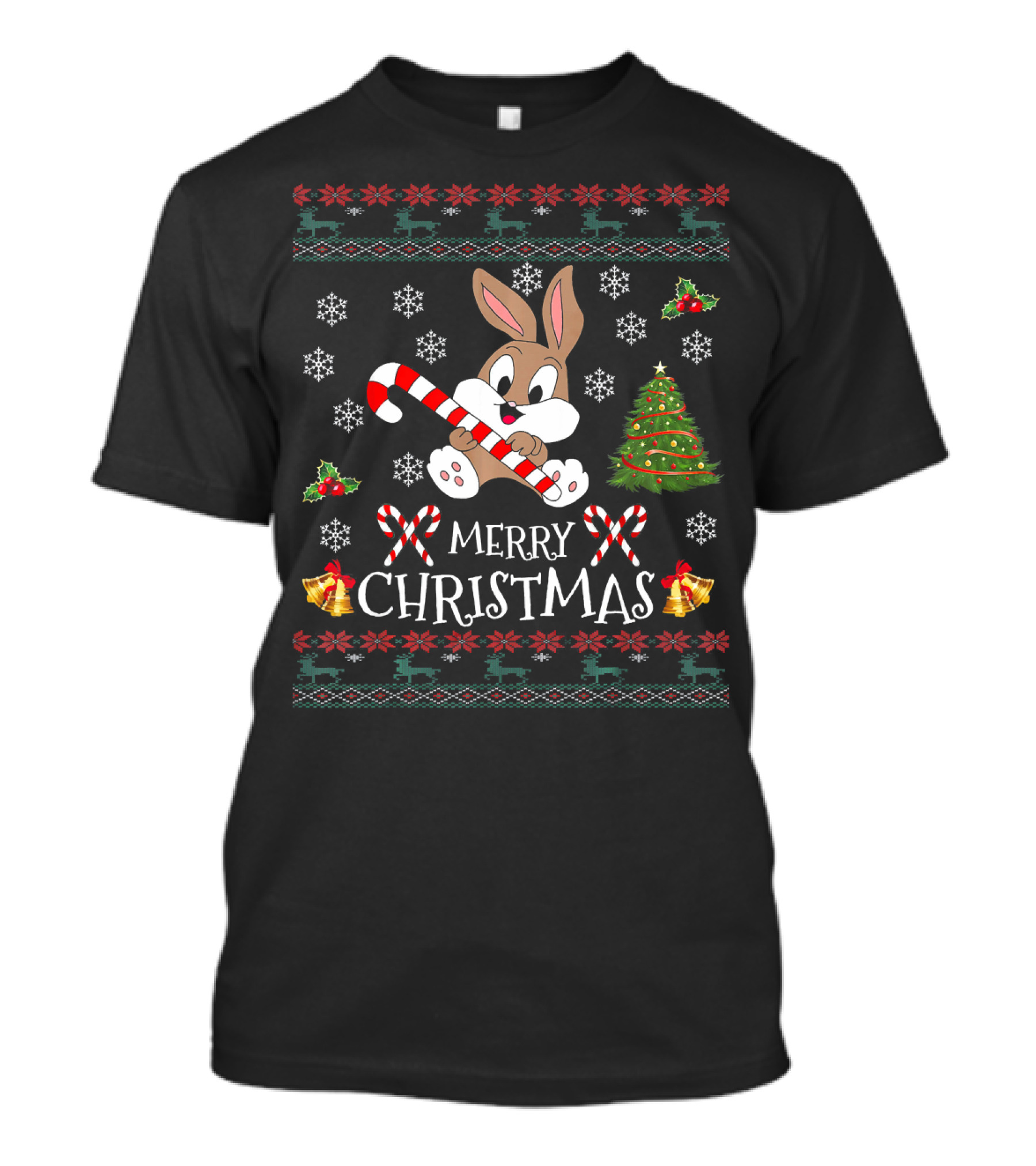 Merry Christmas Funny Bunny Rabbit Candy Cane Holiday T-Shirt