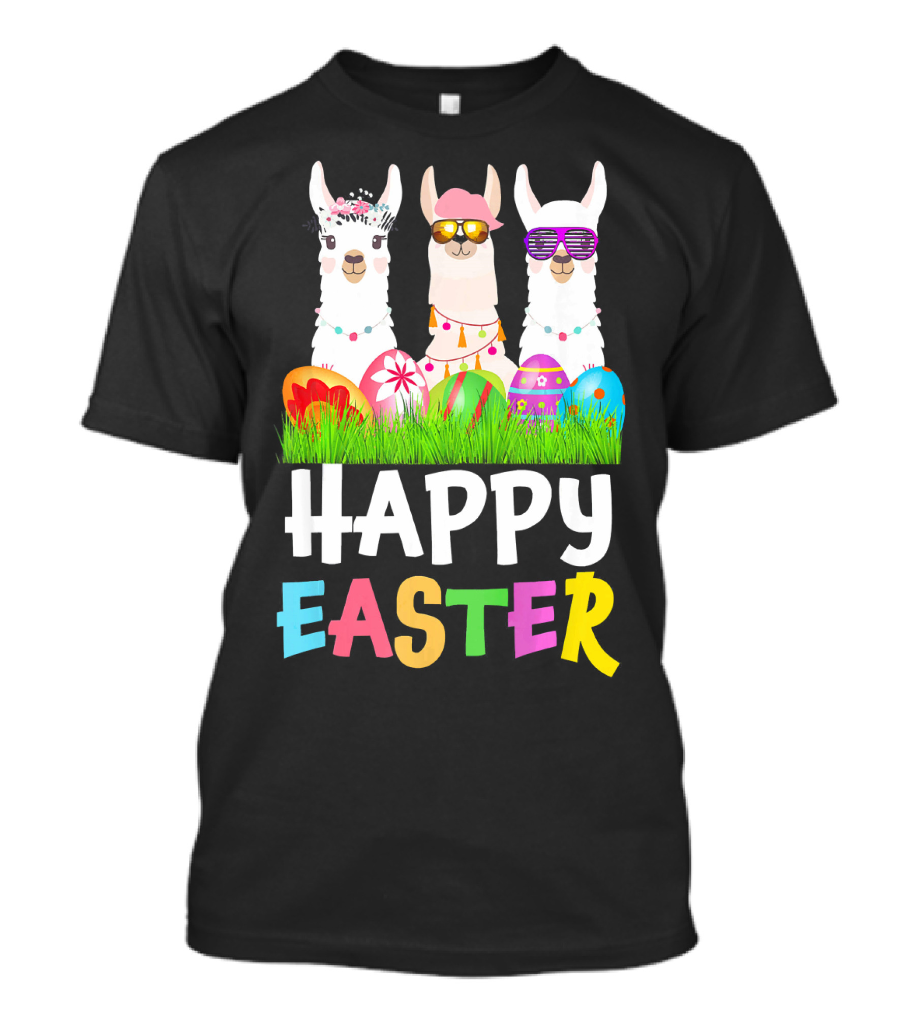 Happy Easter Llama Alpaca With Sunglasses And Easter Eggs T-Shirt