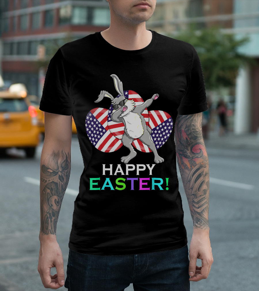 Happy Easter Easter Eggs Bun American Flag Bunny Dab T-Shirt
