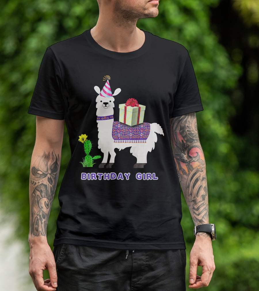 Birthday Girl Funny Alpaca Llama Cactus T-Shirt