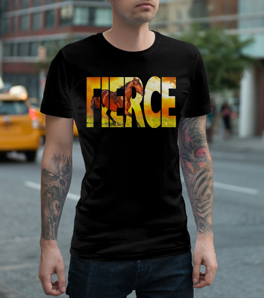 FIERCE Arabian Bay Stallion in Bold Sunset Letters T-Shirt