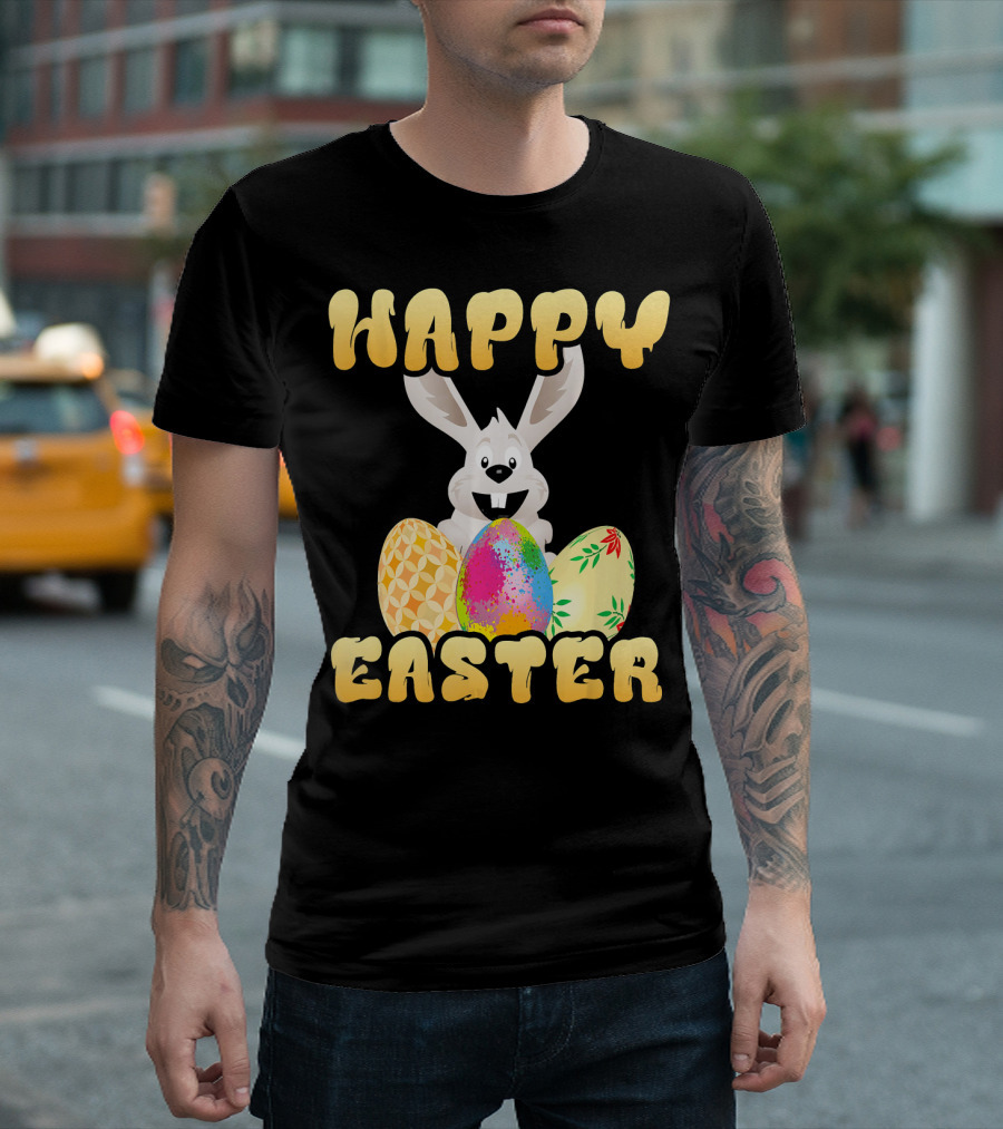 Happy Easter Bunny with Colorful Easter Eggs T-Shirt