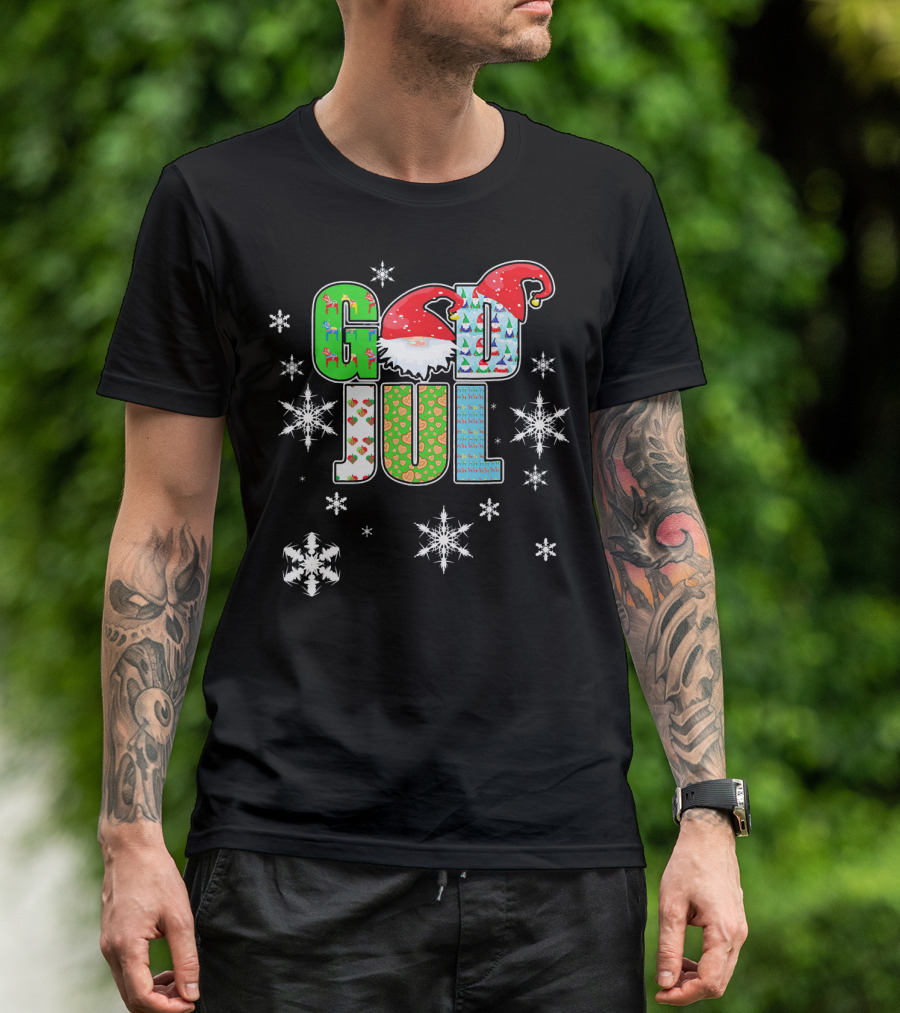 God Jul Swedish Merry Christmas Snowflakes Santa Hat Reindeer Ornaments T-Shirt