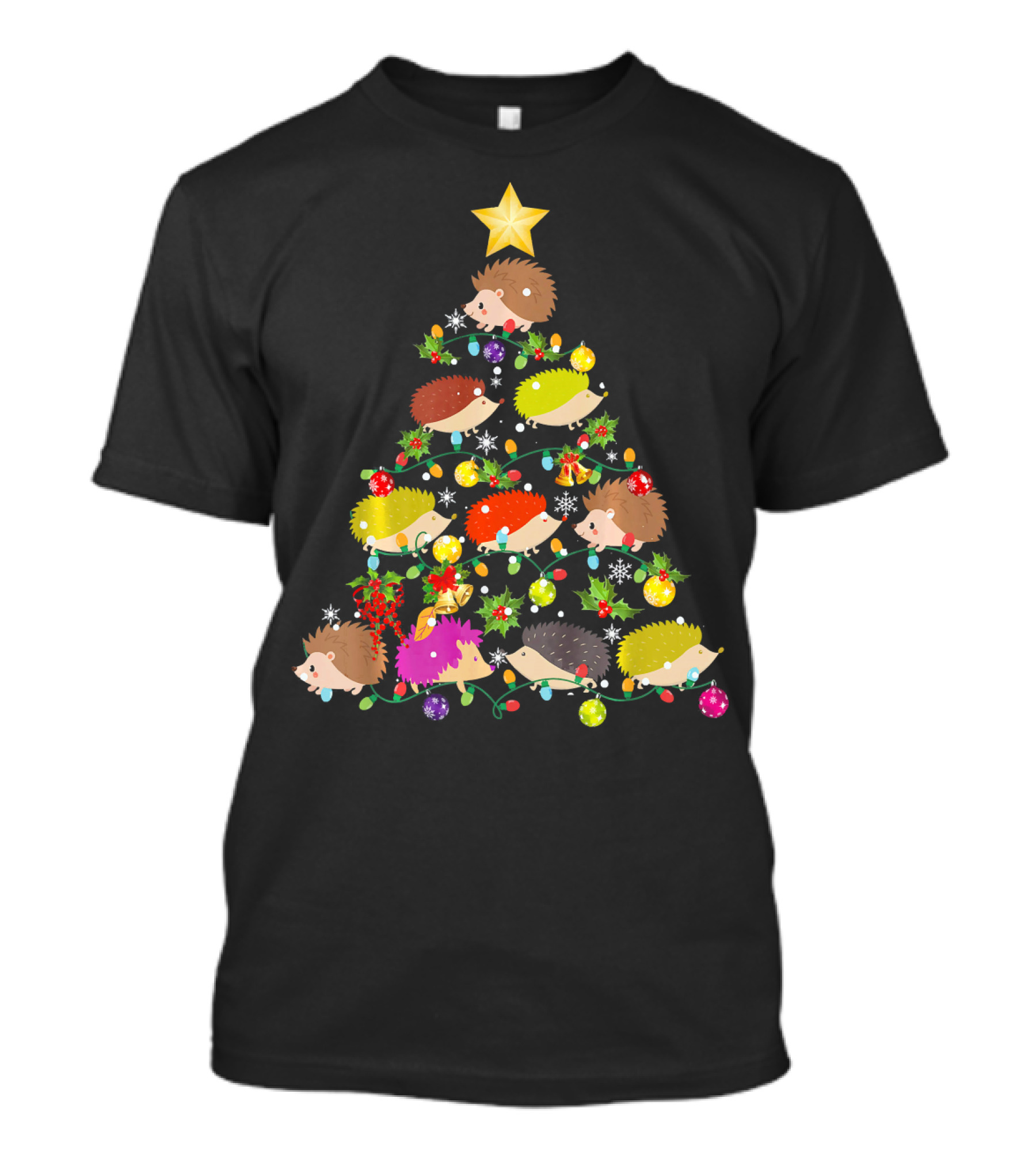 Hedgehog Christmas Tree Xmas Star Lights T-Shirt
