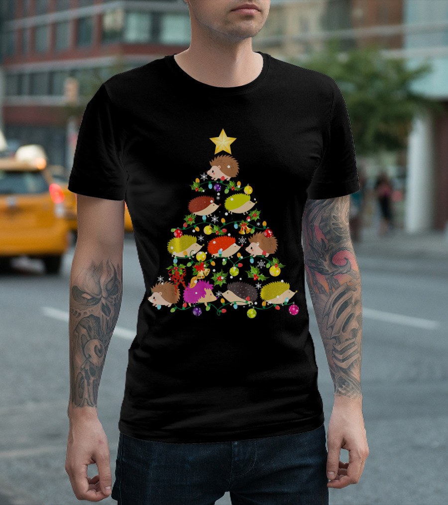 Hedgehog Christmas Tree Xmas Star Lights T-Shirt