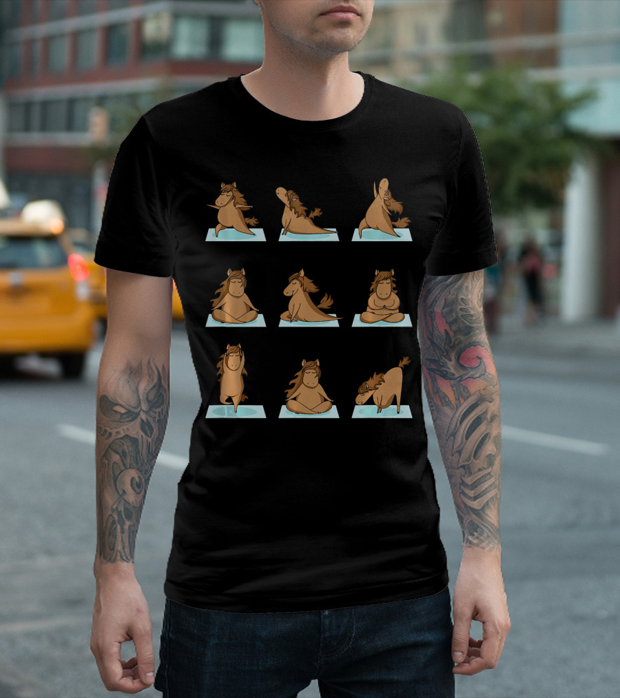 Horse Yoga Poses Funny Horse On Mat T-Shirt