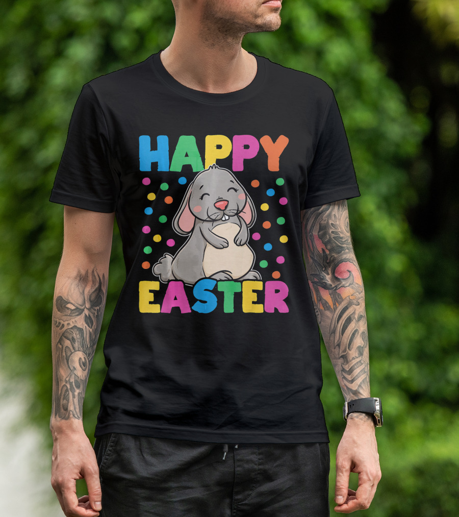 Happy Easter Bunny Colorful Dots T-Shirt