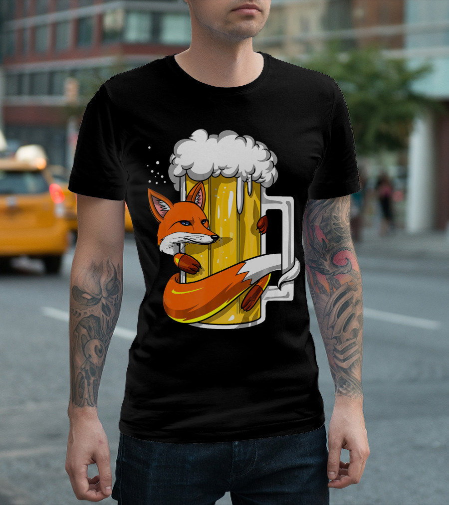 Fox Wrapped Beer Mug Funny Drinking T-Shirt