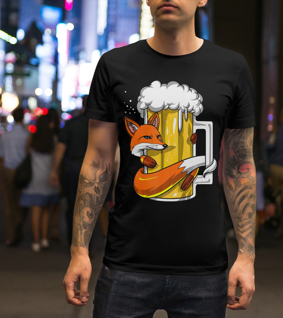 Fox Wrapped Beer Mug Funny Drinking T-Shirt