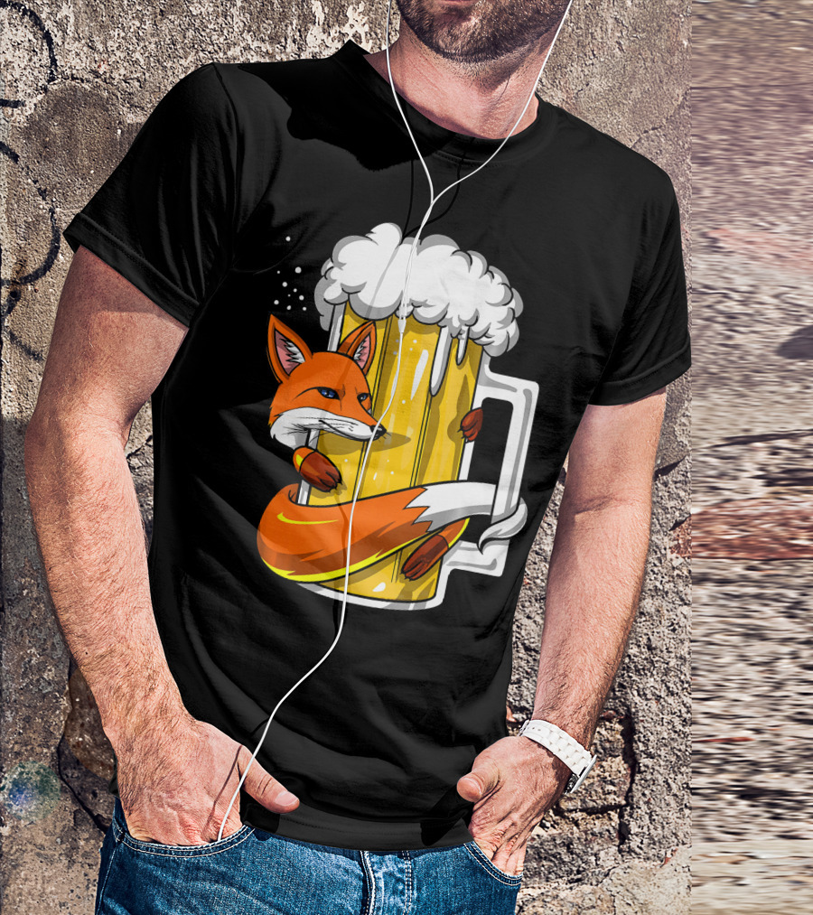 Fox Wrapped Beer Mug Funny Drinking T-Shirt