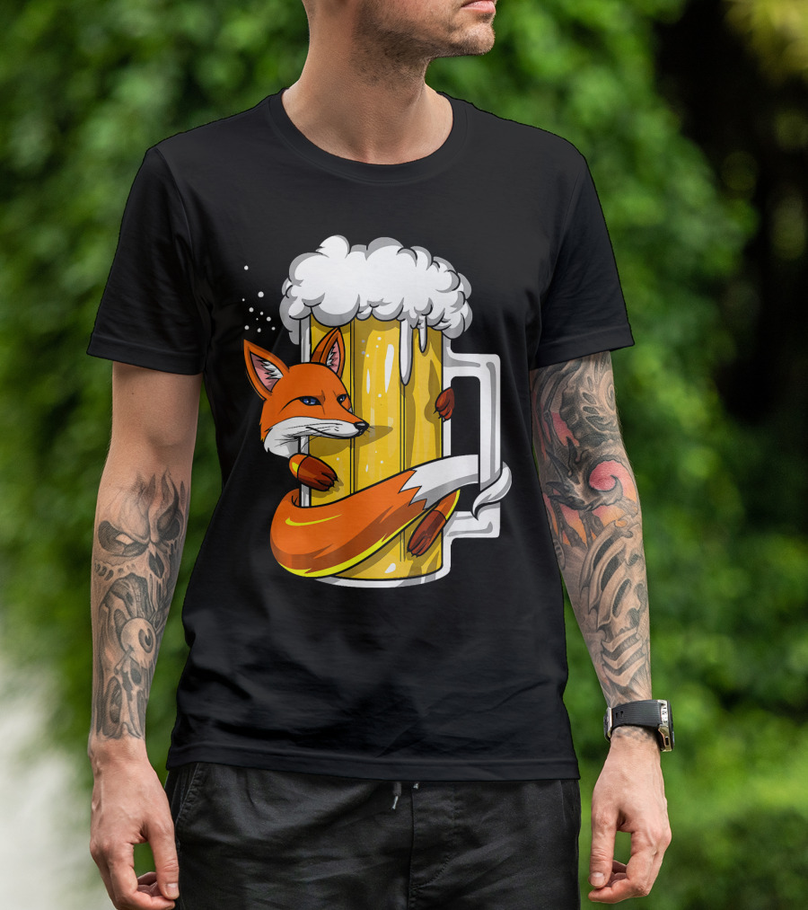 Fox Wrapped Beer Mug Funny Drinking T-Shirt