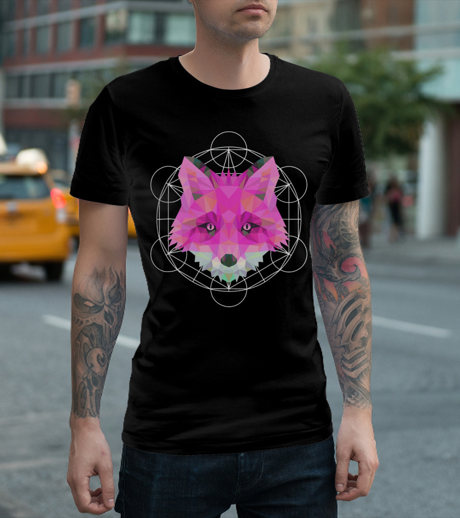 Fox Head with Pink Geometric Sacred Geometry T-Shirt