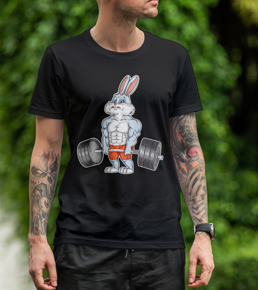 Easter Bunny Weightlifting Bodybuilding Gym Fitness T-Shirt