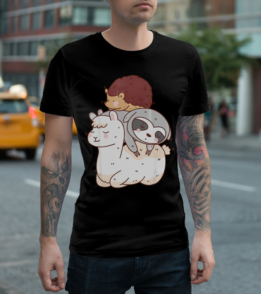 Hedgehog Sloth Llama Animal Stack Funny T-Shirt