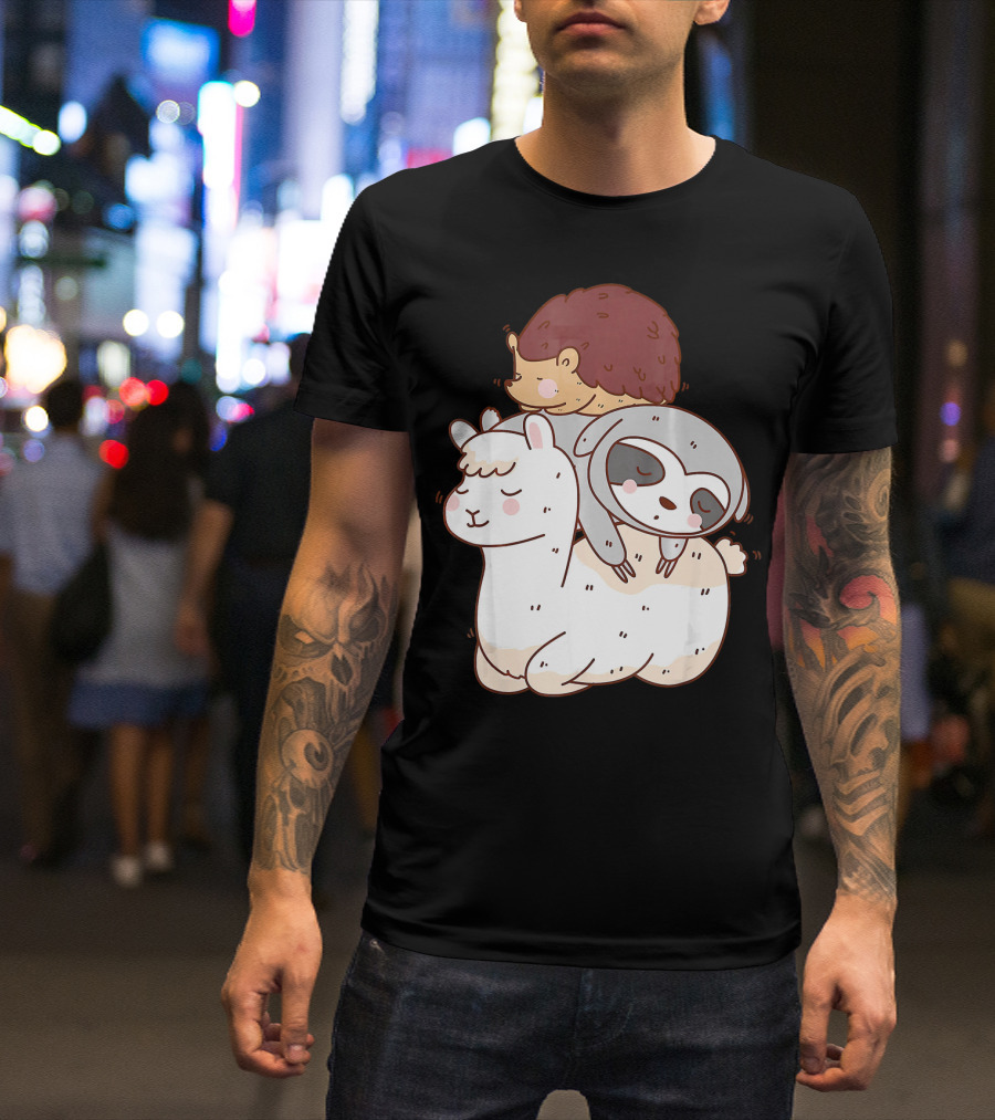 Hedgehog Sloth Llama Animal Stack Funny T-Shirt