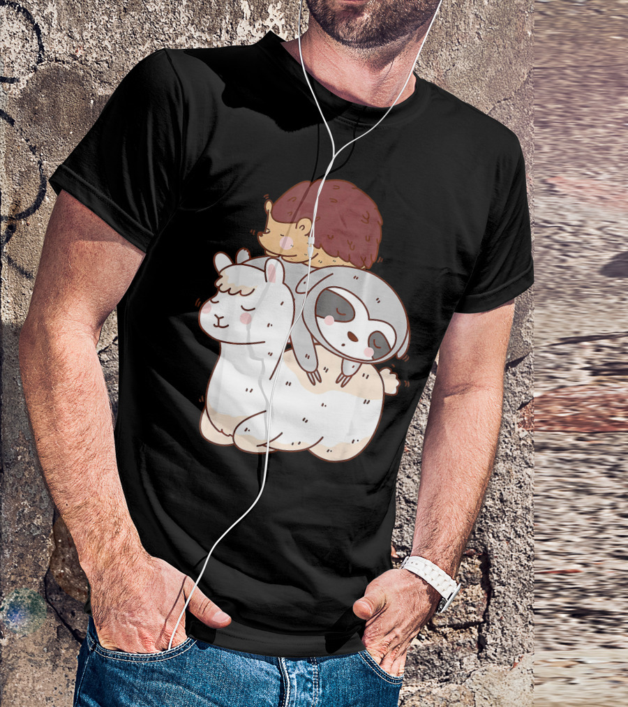 Hedgehog Sloth Llama Animal Stack Funny T-Shirt