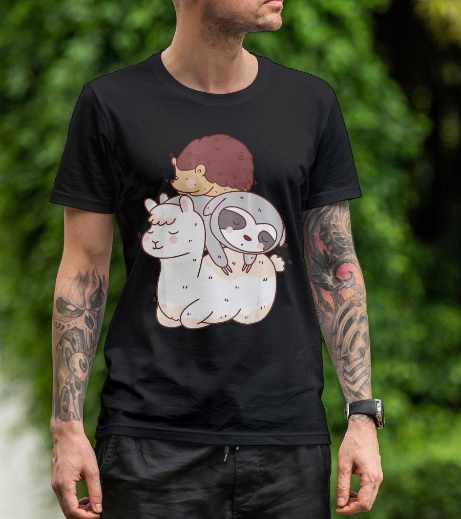 Hedgehog Sloth Llama Animal Stack Funny T-Shirt