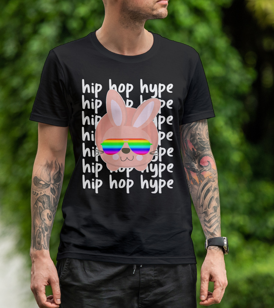 Hip Hop Hype Bunny Easter Rainbow Glasses T-Shirt