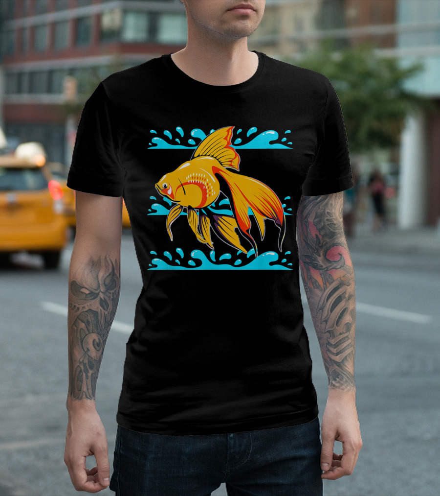Goldfish In The Water Vibrant Colorful Fish With Splashing Waves T-Shirt