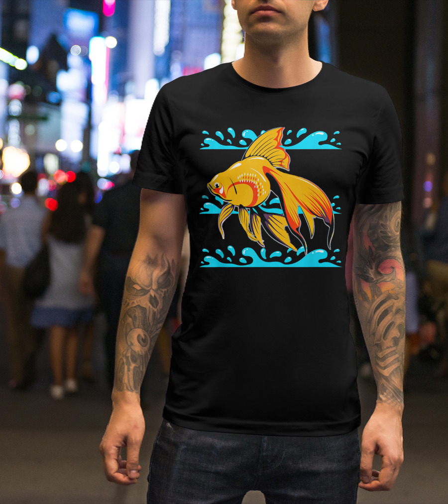 Goldfish In The Water Vibrant Colorful Fish With Splashing Waves T-Shirt