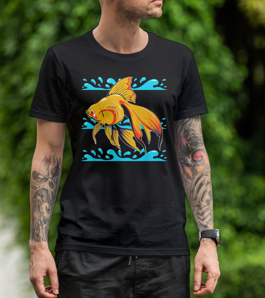 Goldfish In The Water Vibrant Colorful Fish With Splashing Waves T-Shirt