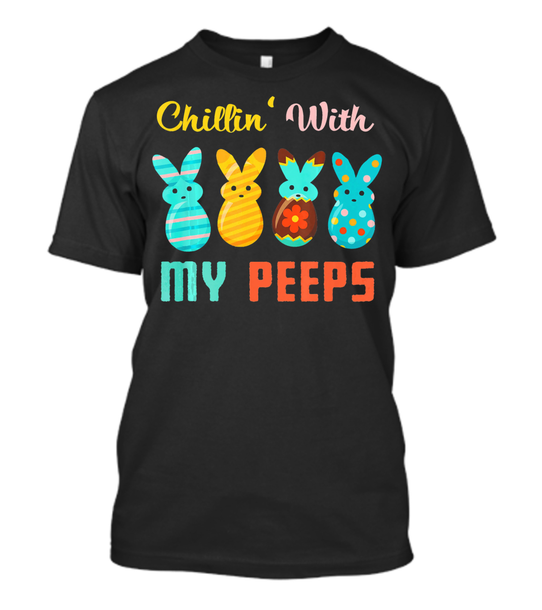 Chillin' With My Peeps Colorful Easter Bunny Stripes And Polka Dots T-Shirt