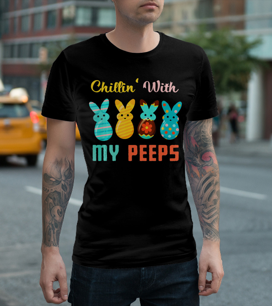 Chillin' With My Peeps Colorful Easter Bunny Stripes And Polka Dots T-Shirt