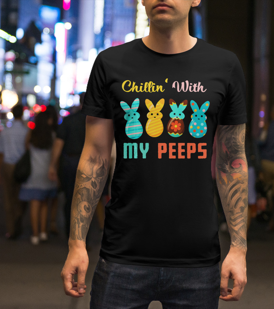 Chillin' With My Peeps Colorful Easter Bunny Stripes And Polka Dots T-Shirt