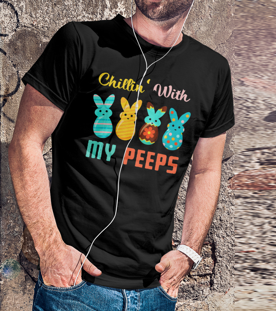 Chillin' With My Peeps Colorful Easter Bunny Stripes And Polka Dots T-Shirt