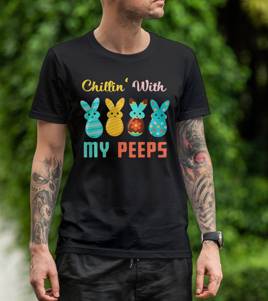 Chillin' With My Peeps Colorful Easter Bunny Stripes And Polka Dots T-Shirt