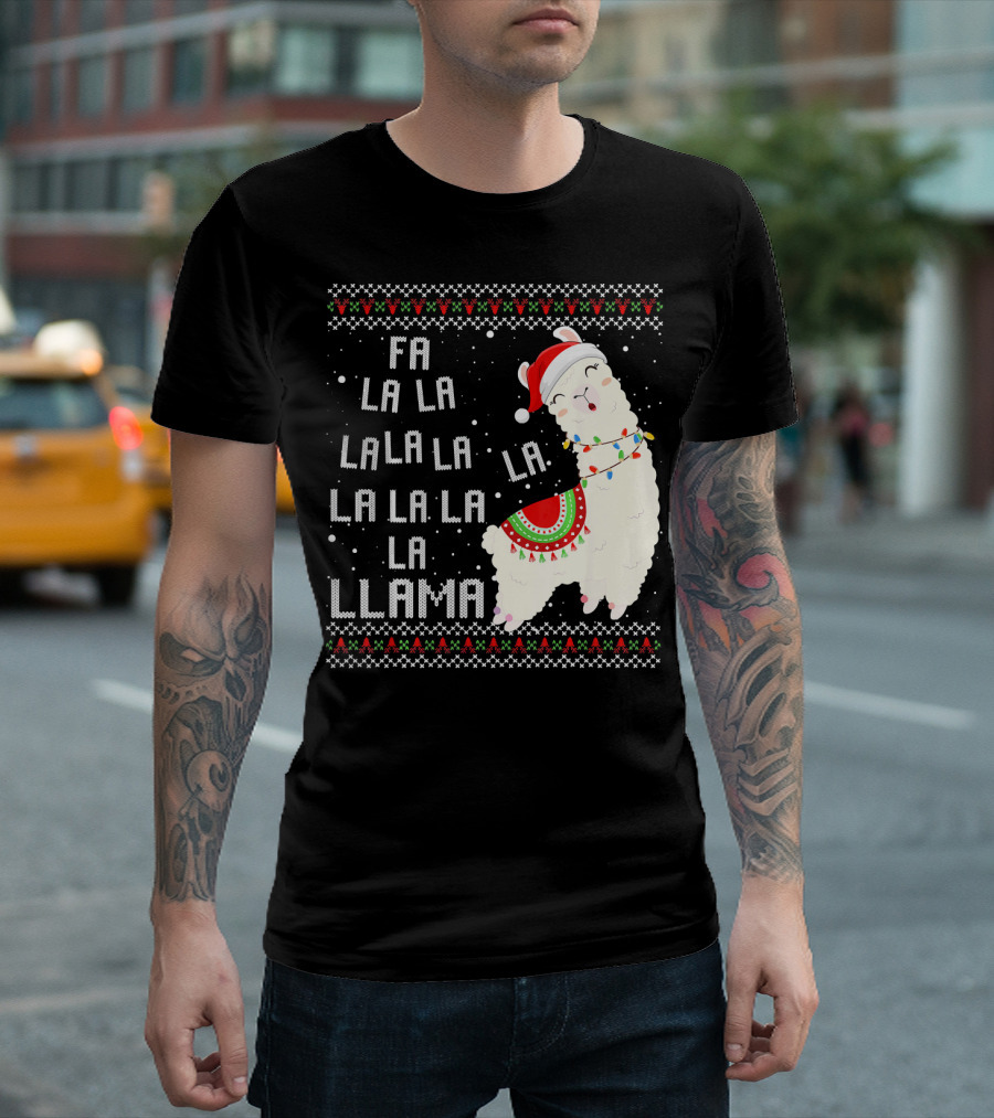 Fa La La La La La La Llama Ugly Christmas Santa Alpaca T-Shirt
