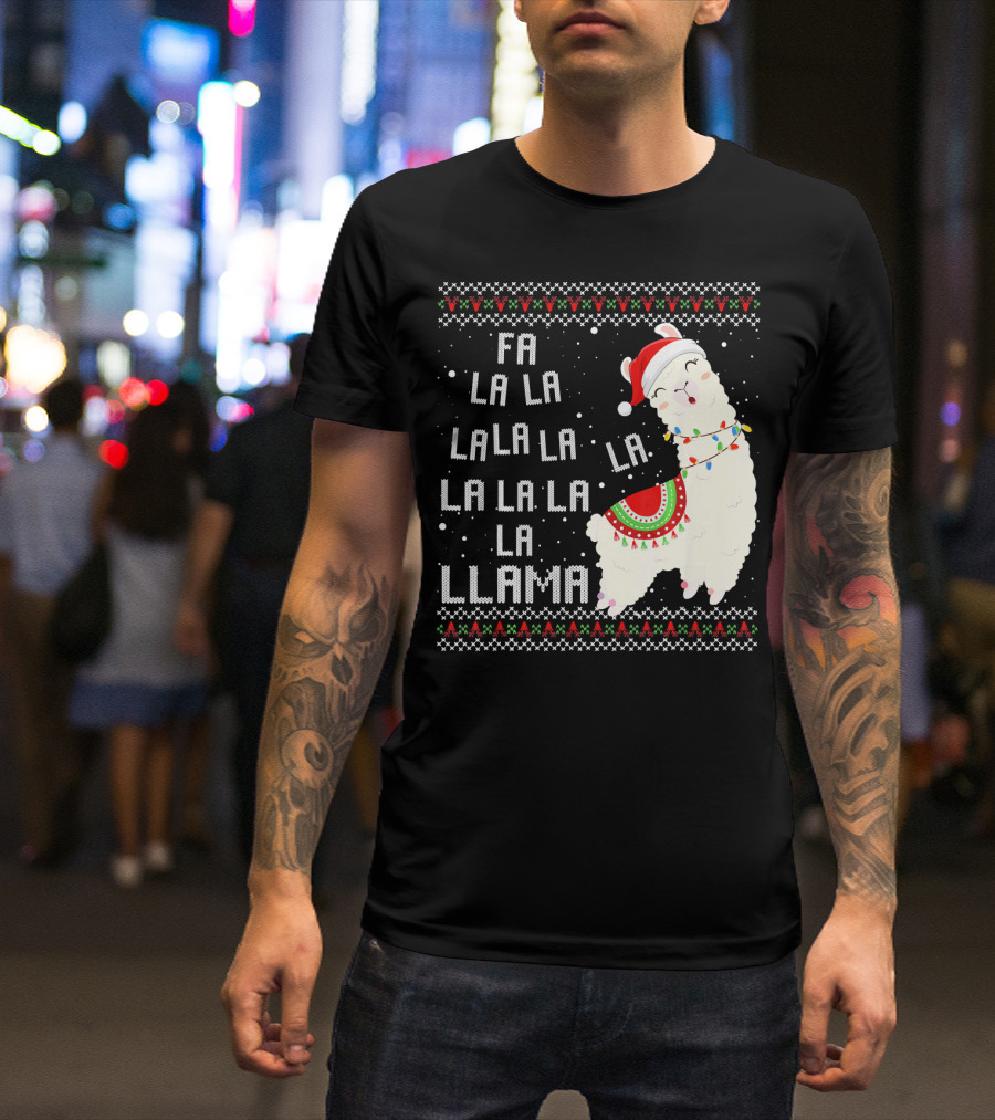 Fa La La La La La La Llama Ugly Christmas Santa Alpaca T-Shirt