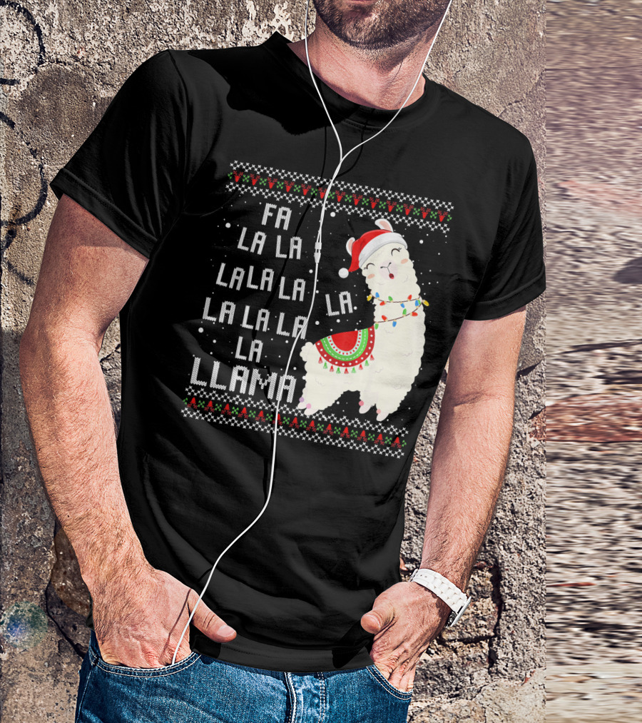 Fa La La La La La La Llama Ugly Christmas Santa Alpaca T-Shirt