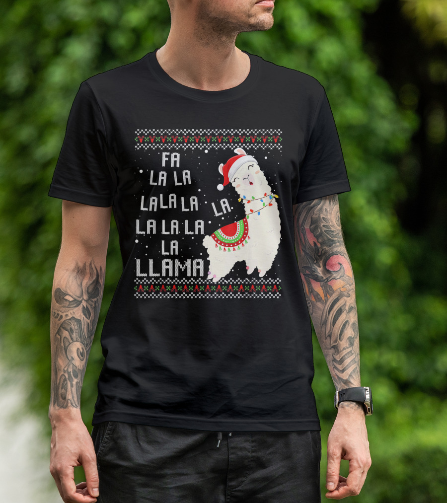 Fa La La La La La La Llama Ugly Christmas Santa Alpaca T-Shirt
