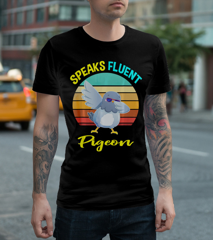 Speaks Fluent Pigeon Funny Cute Bird with Retro Rainbow Glasses T-Shirt