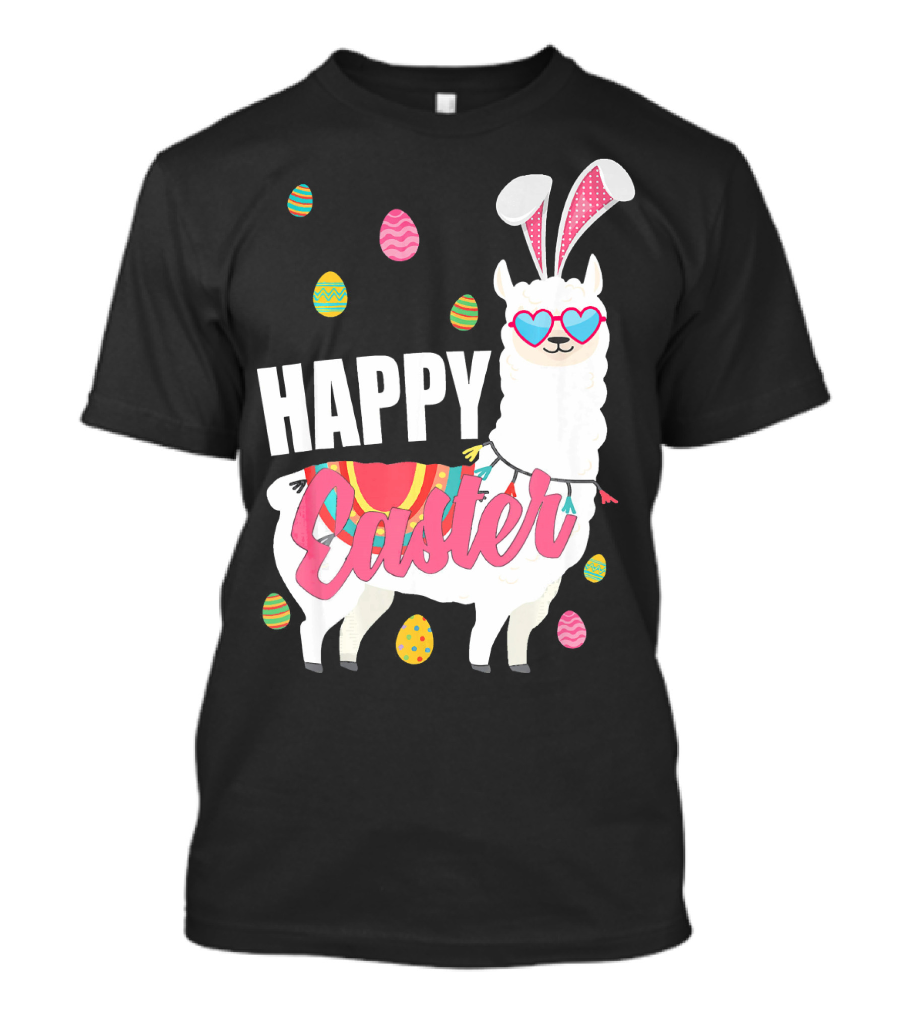 Happy Easter Llama With Eggs And Bunny Ears T-Shirt