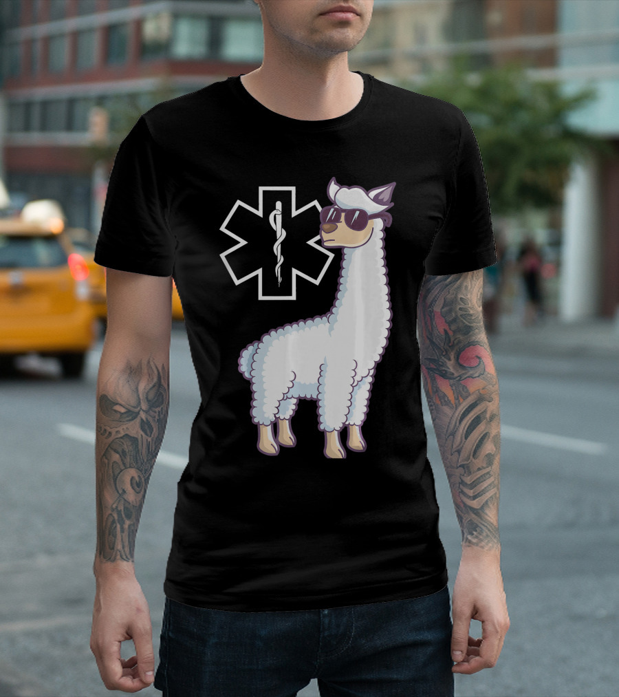 EMS Star of Life Llama EMT with Sunglasses T-Shirt