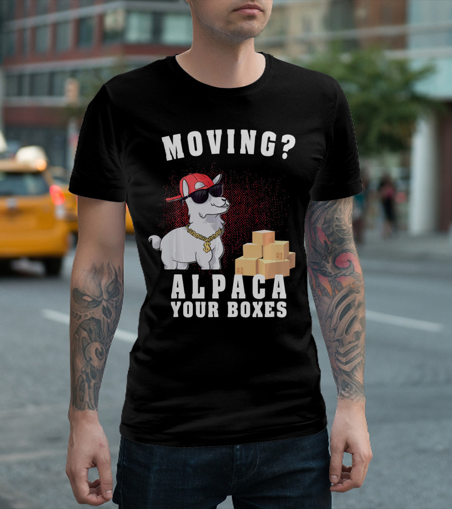 Moving? Alpaca Your Boxes Funny Llama Alpaca Animal Pun Sunglasses T-Shirt